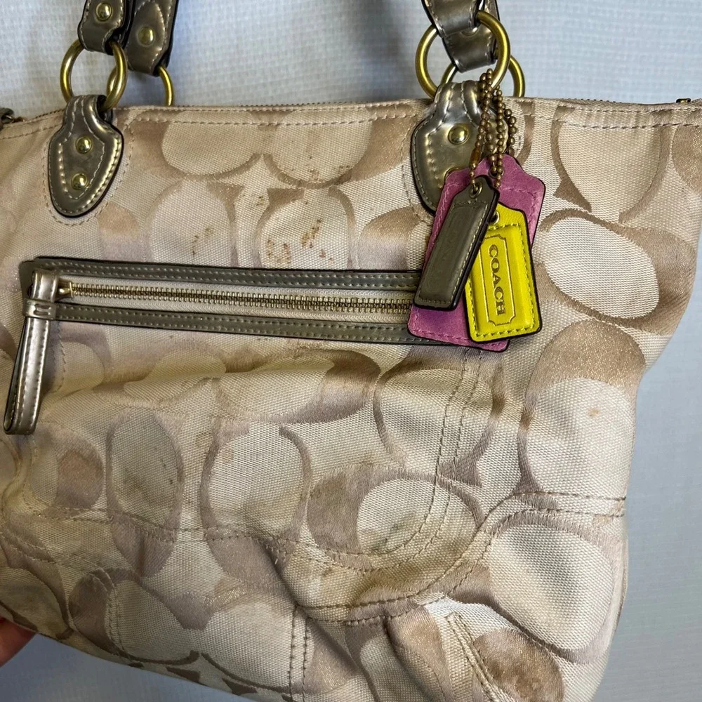 Coach Ashley Signature Jacquard Satchel Khaki Gold Shoulder Bag 23261 - Picture 4 of 8